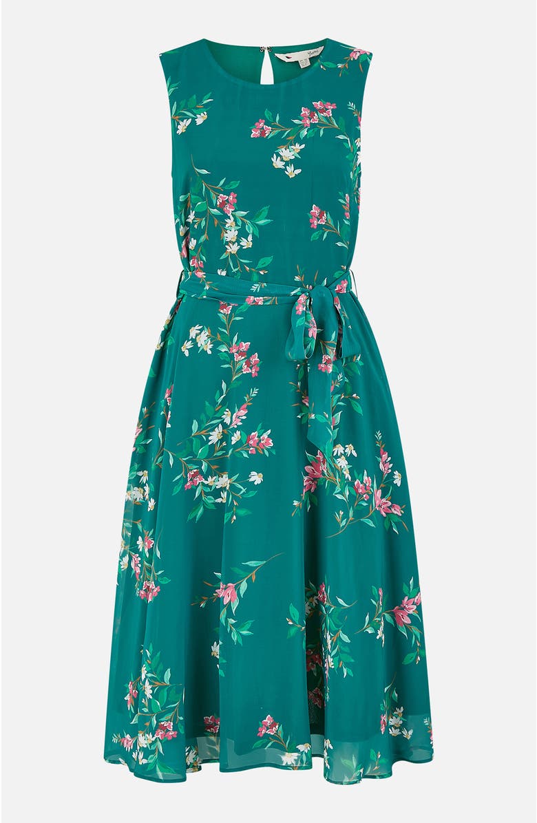 Yumi Sleeveless Tie Waist Printed Midi Dress, Alternate, color, Green
