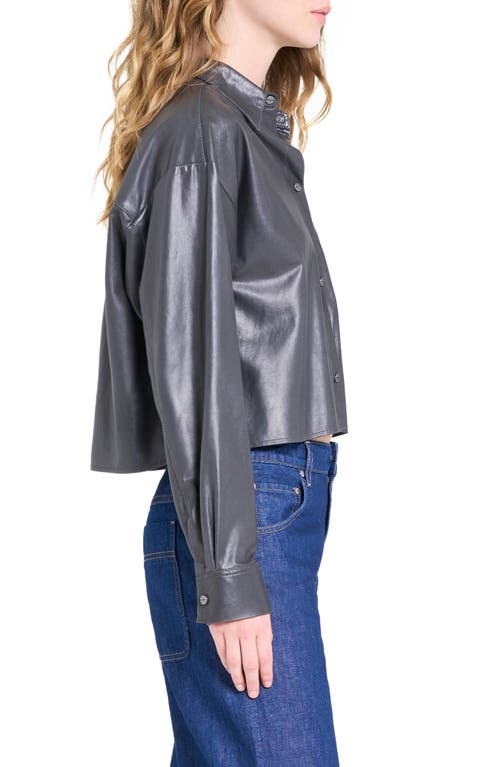Twp Little Big Joe Leather Snap-up Shirt In Gray