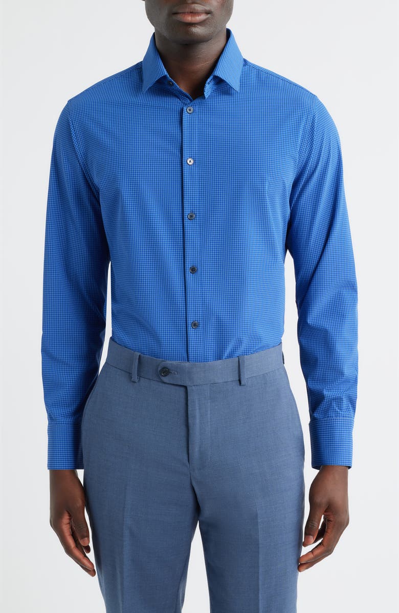 Mizzen+Main Leeward Trim Fit Grid Performance Button-Up Shirt, Main, color, Cobalt Jared Grid