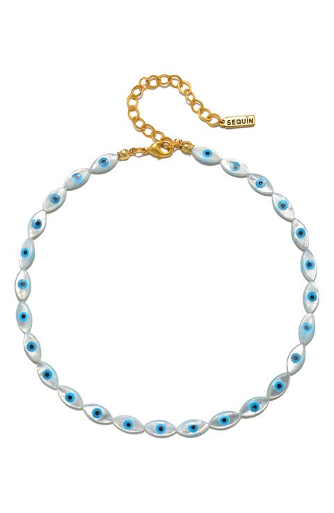 Beaded Mother-of-Pearl Evil Eye Choker