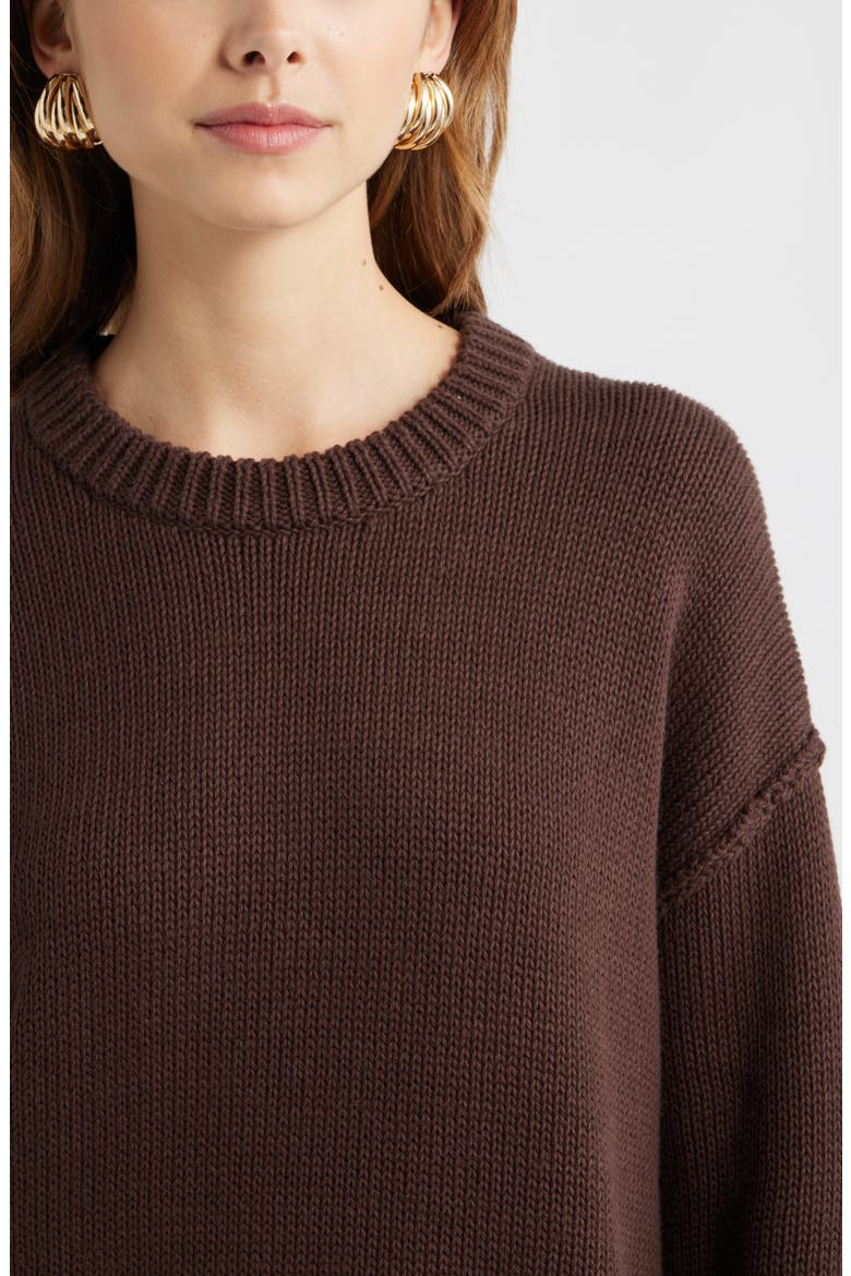 Oversize Crewneck Cotton Sweater, Alternate, color, BROWN SEAL
