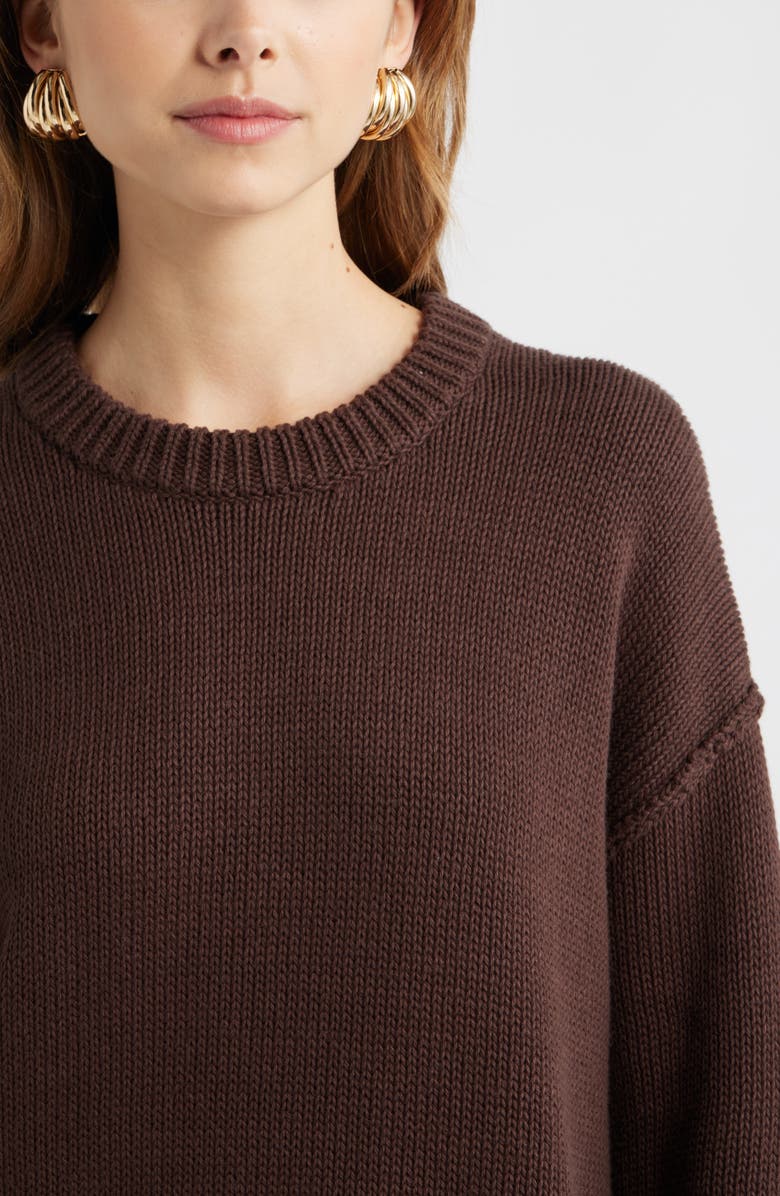 Open Edit Oversize Crewneck Cotton Sweater, Alternate, color, Brown Seal