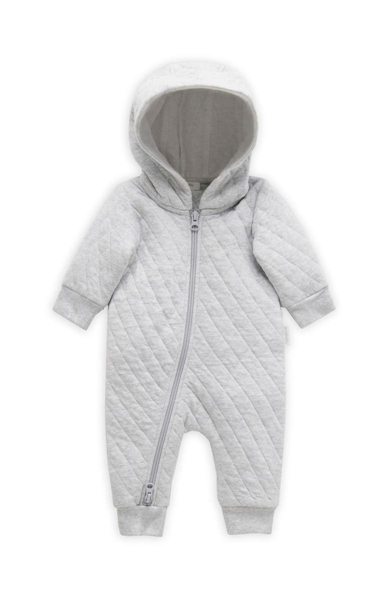Purebaby Quilted Hooded Coverall Onsie, Main, color, Pale Grey Melange
