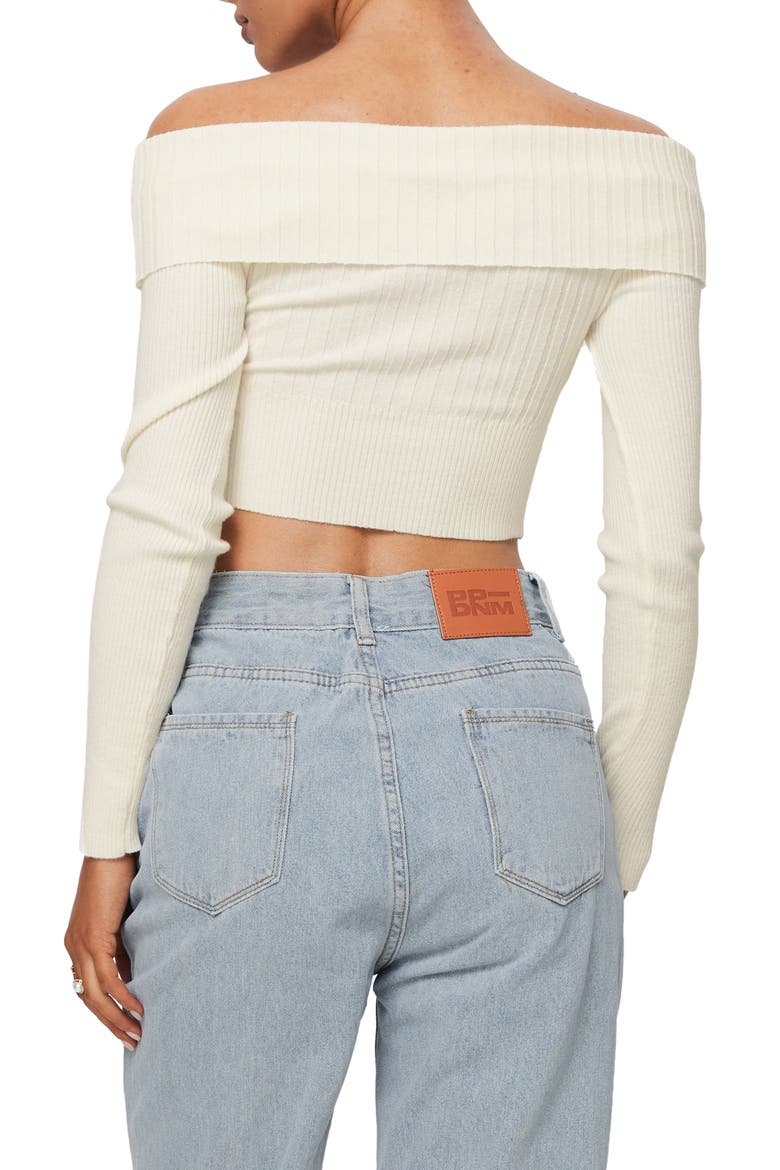 Tagula Off-the-Shoulder Rib Crop Sweater, Alternate, color, CREAM
