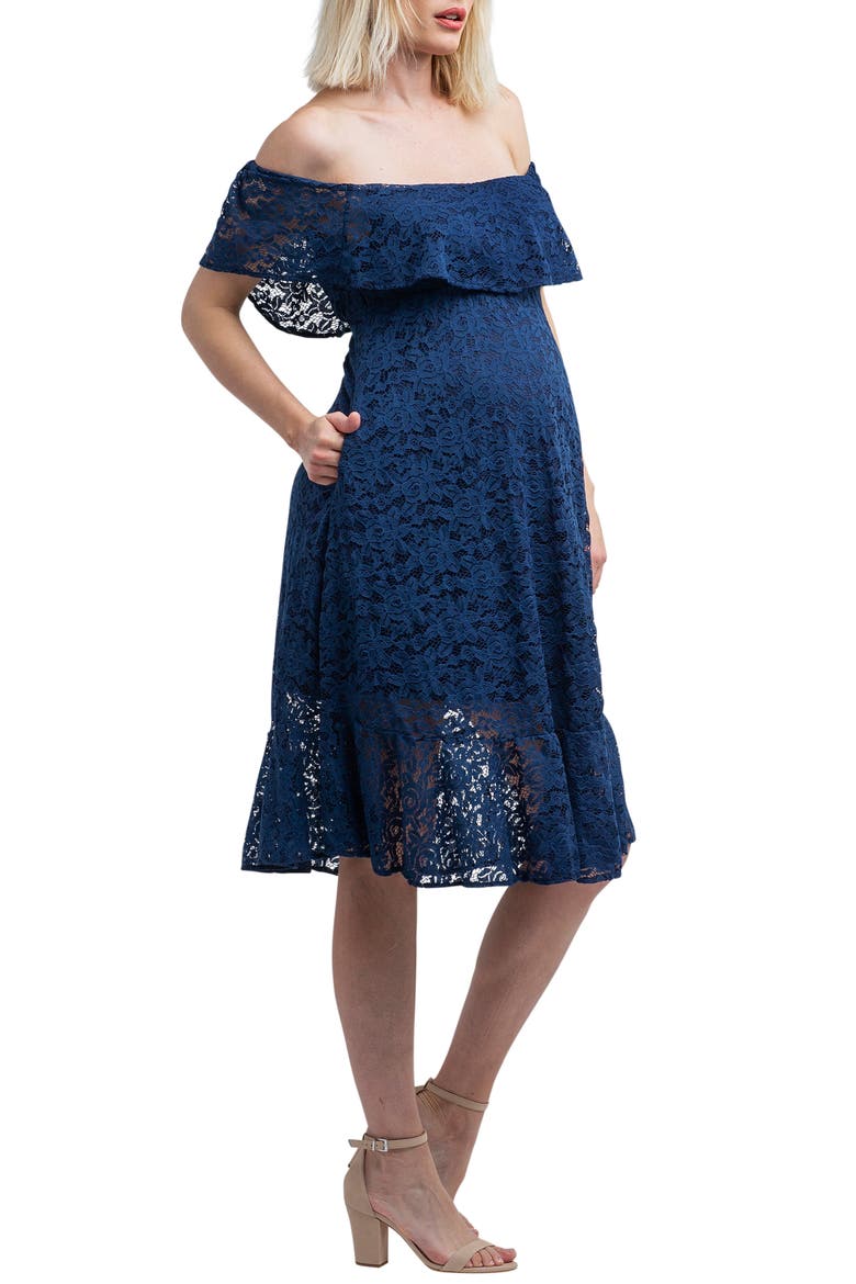 Lucia Off the Shoulder Lace Maternity Dress, Alternate, color, NAVY