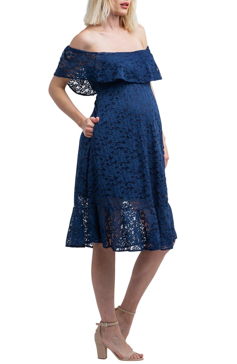Nom Maternity Lucia Off the Shoulder Lace Maternity Dress, Alternate, color, 