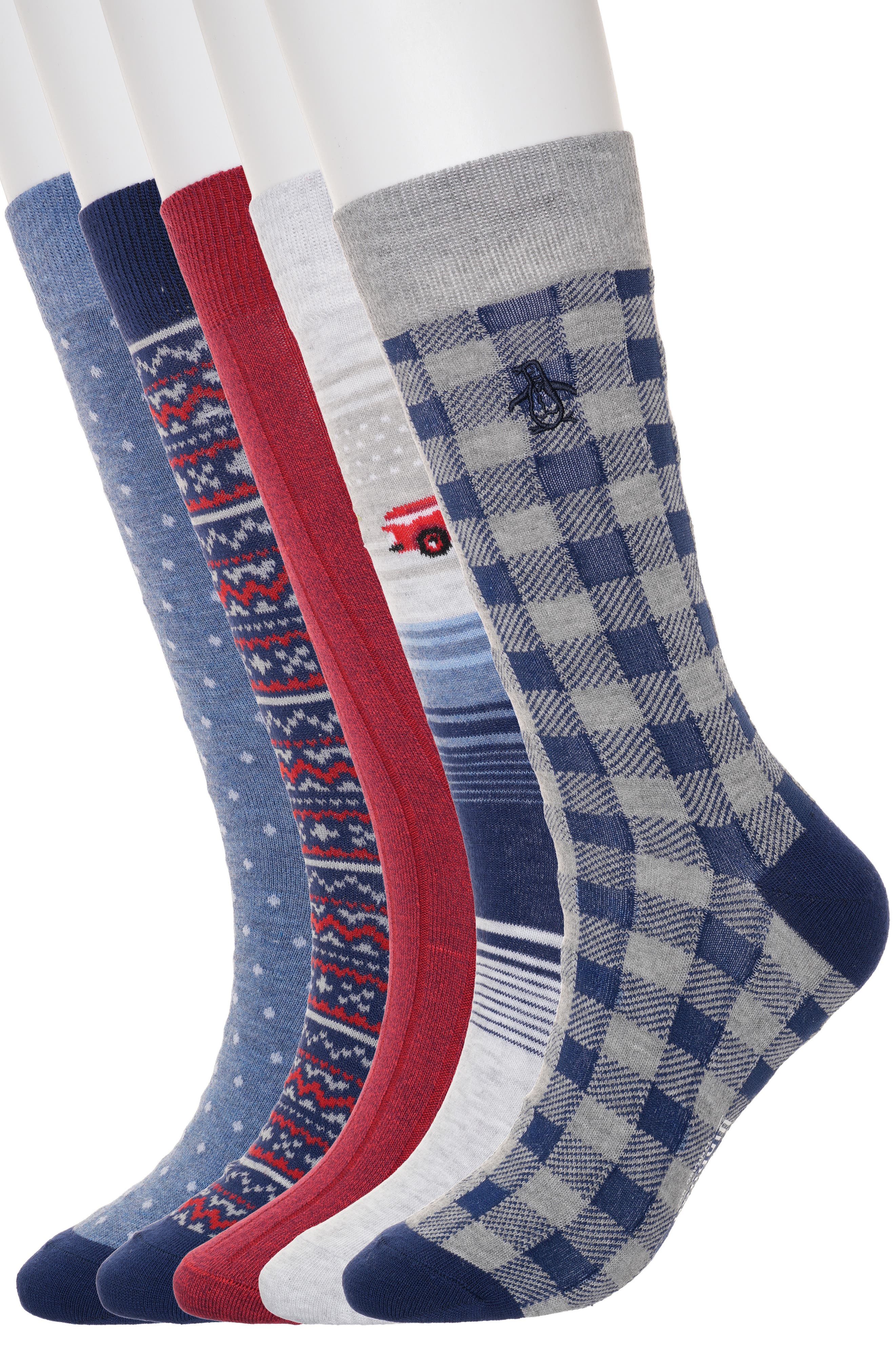 Original Penguin 5-Pack Holiday Buffalo Check Crew Socks