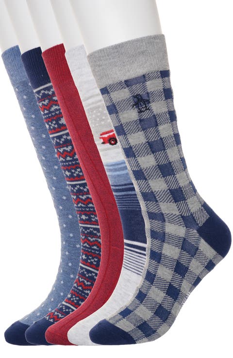 5-Pack Holiday Buffalo Check Crew Socks