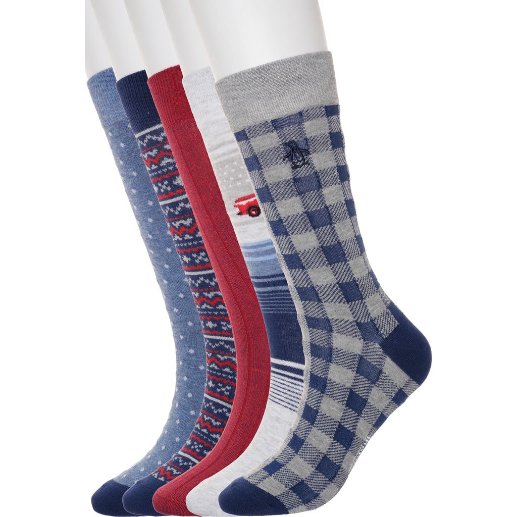 Original Penguin 5-pack Holiday Buffalo Check Crew Socks In Blue