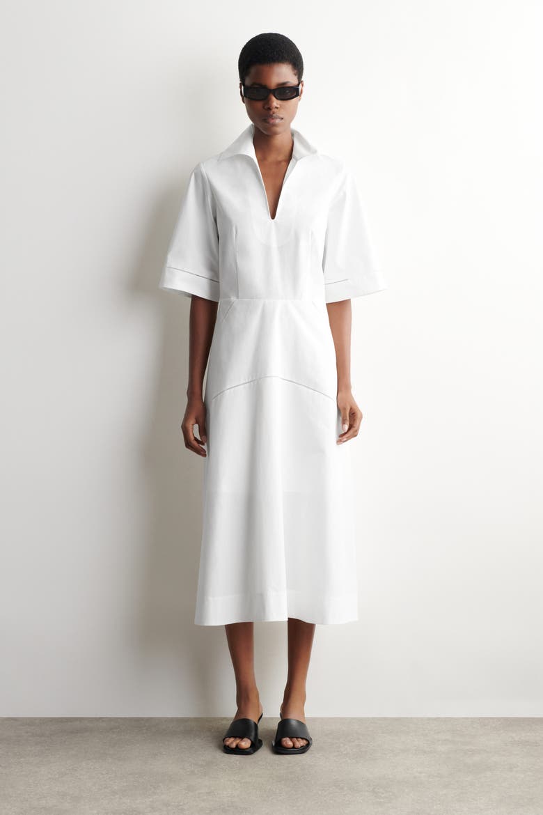 Embroidered Pima Cotton Midi Dress, Main, color, WHITE