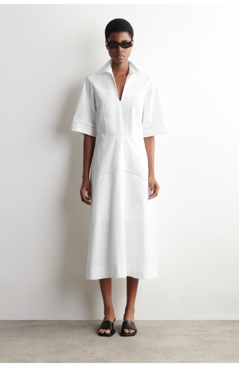 COS Embroidered Pima Cotton Midi Dress, Main, color, White