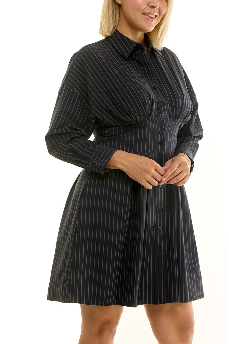 Bi-Stretch Long Sleeve Shirtdress, Alternate, color, NAVY / WHITE