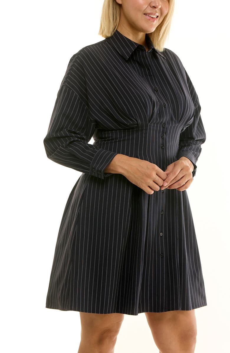 Nicole Miller Poplin Long Sleeve Shirtdress, Alternate, color, Navy / White