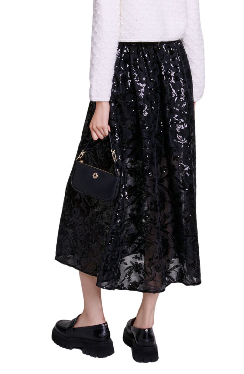maje Jupon Sequin Mesh Midi Skirt, Alternate, color,