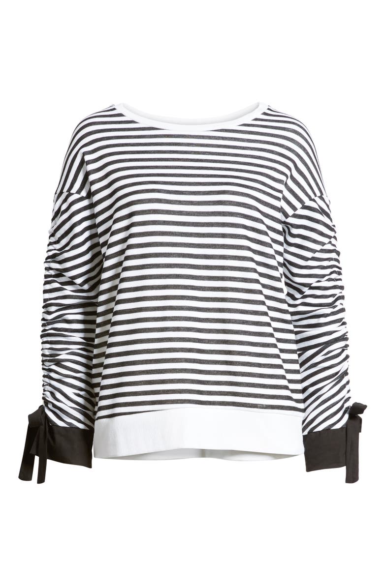 Halogen<sup>®</sup> Ruched Sleeve Poplin Trim Sweatshirt, Alternate, color, 