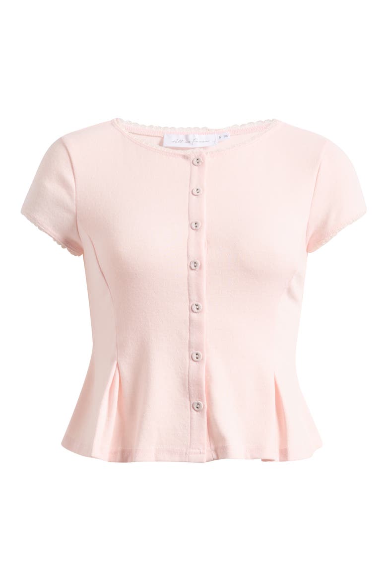 Pointelle Stitch Peplum Button-Up Top, Alternate, color, BLUSH