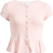 All in Favor Pointelle Stitch Peplum Button-Up Top