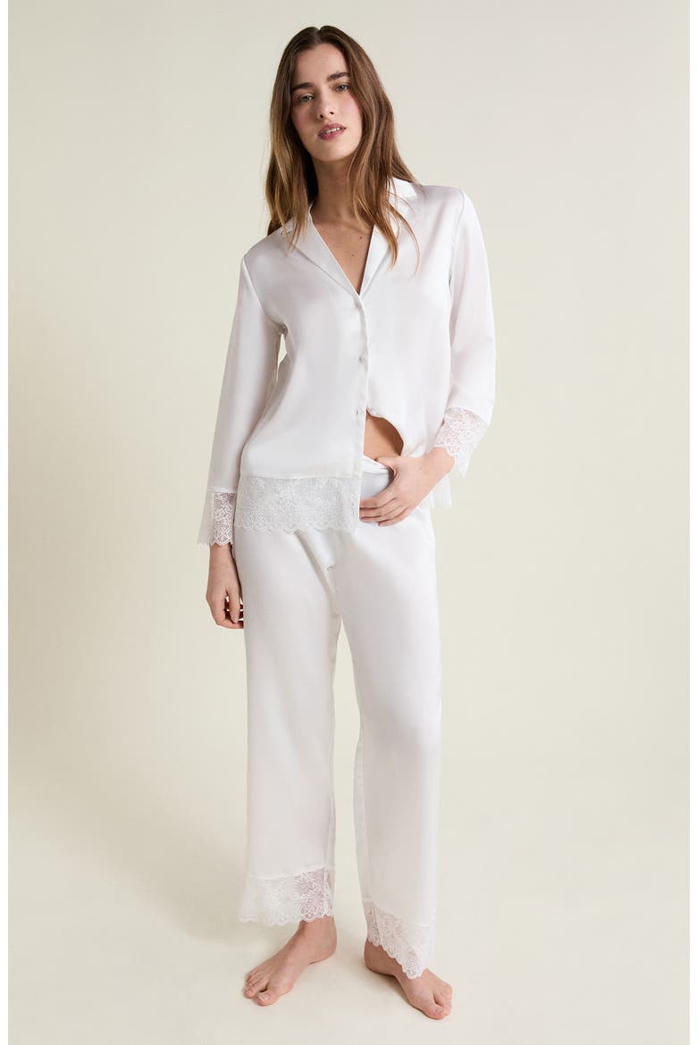 Rencontre Lace Trim Pajama Pants, Alternate, color, WHITE