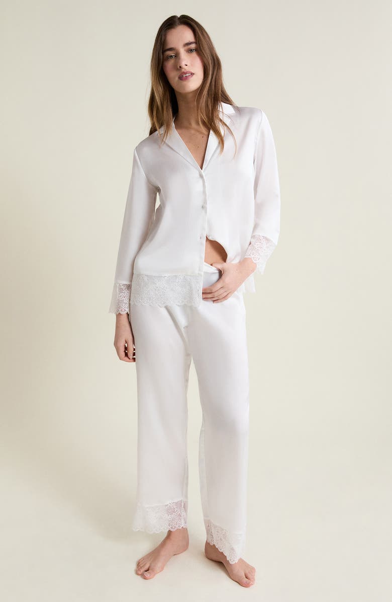 Etam Rencontre Lace Trim Pajama Pants, Alternate, color, White