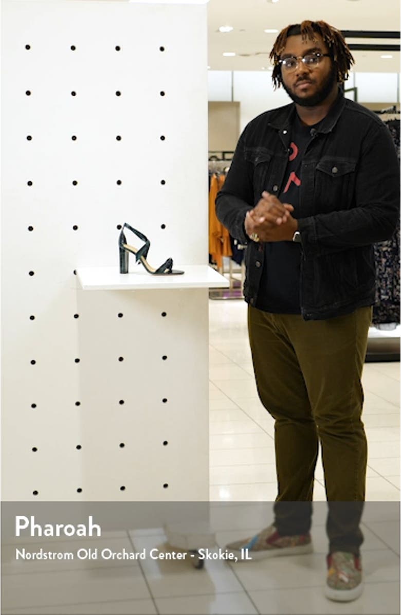 Clarita Block Genuine Snakeskin Ankle Tie Sandal, sales video thumbnail