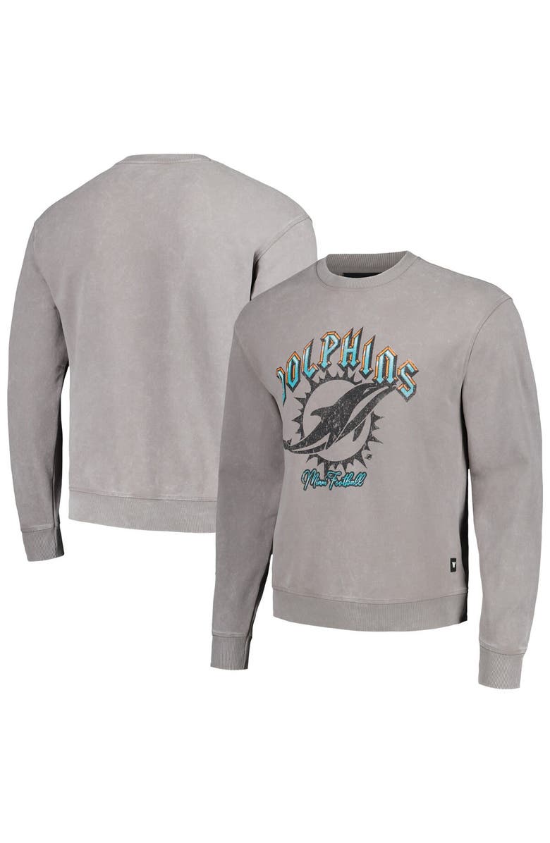 THE WILD COLLECTIVE Unisex The Wild Collective Gray Miami Dolphins Distressed Pullover Sweatshirt, Main, color, Gray