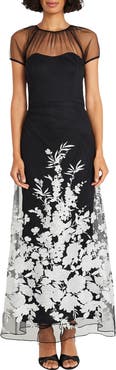 Maggy London Floral Appliqué Detail Mesh Gown