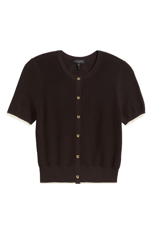 Rag & Bone Dina Tipped Short Sleeve Cotton Blend Cardigan In Brown