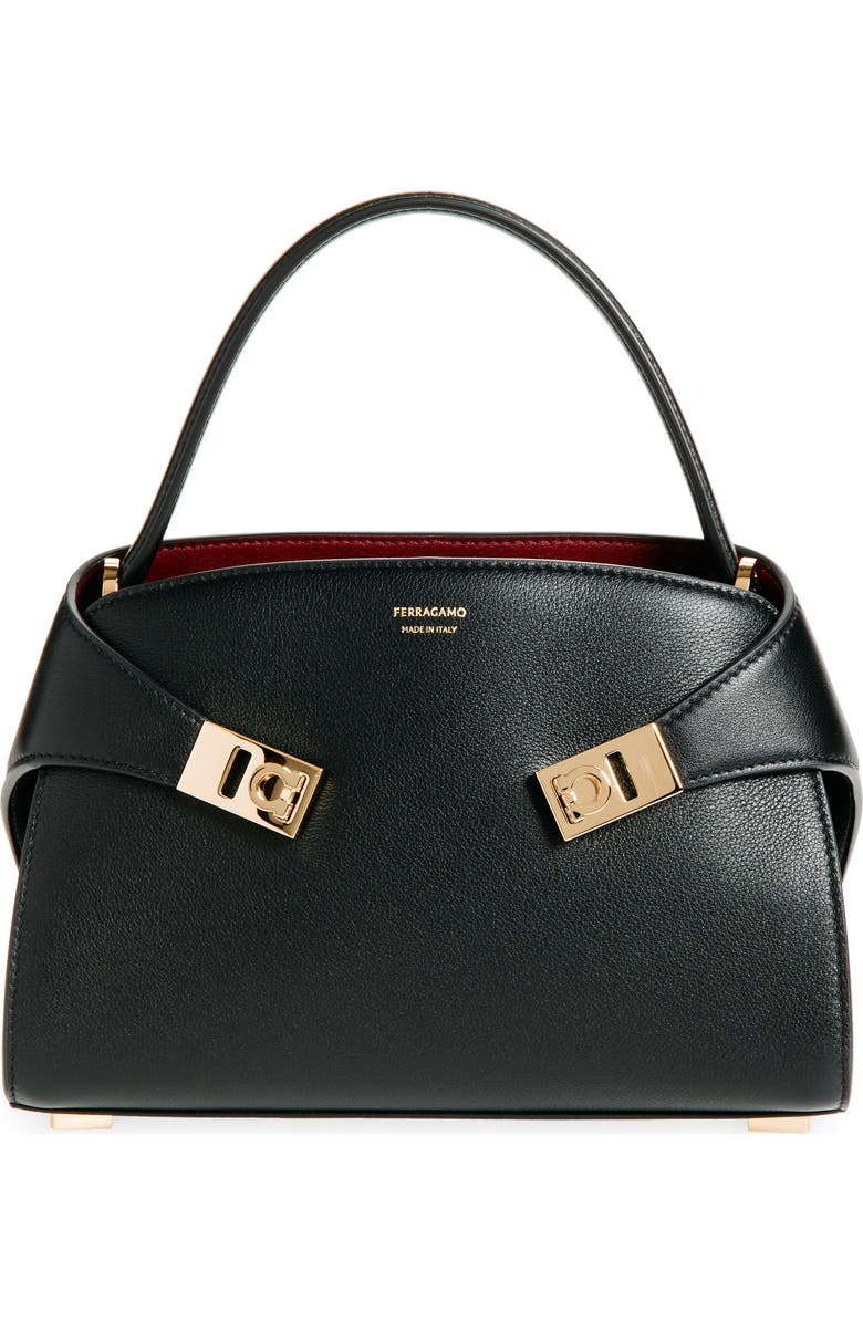 FERRAGAMO Extra Small Hug Leather Top Handle Bag, Main, color, Nero Borgogna