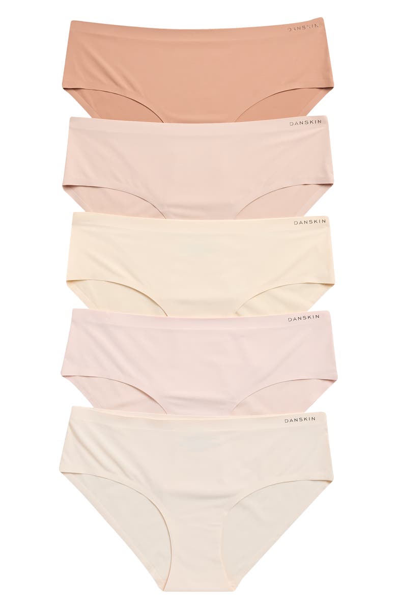 Danskin 5-Pack Scalloped Microfiber Hipster Briefs, Main, color, Light Honey/ Canyon Dusk