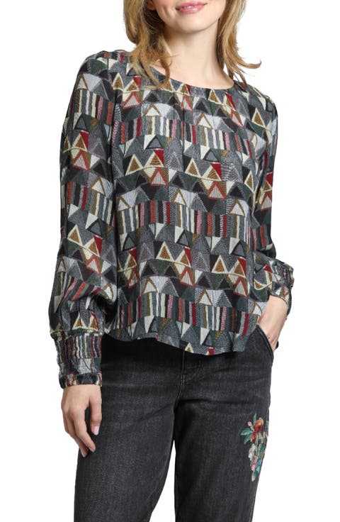 Printed Smocked Cuff Top