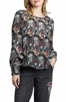 Printed Smocked Cuff Top