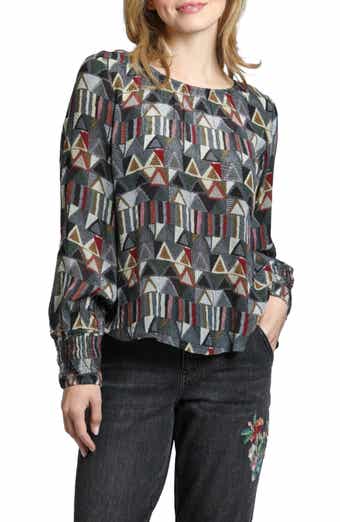 Printed Smocked Cuff Top