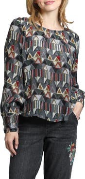 APNY Printed Smocked Cuff Top