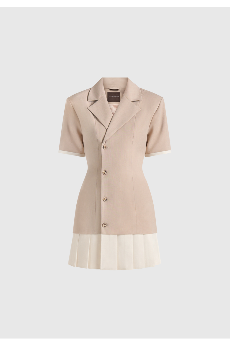 Baya Tailored Cinch Waist Pleated Blazer Dress, Alternate, color, Taupe