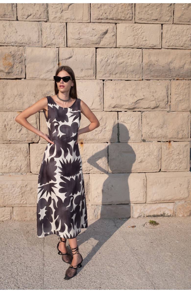 Untitled in Motion Malikoh Boat-Neck Open-Back Printed Midi Dress, Alternate, color, Facula Black