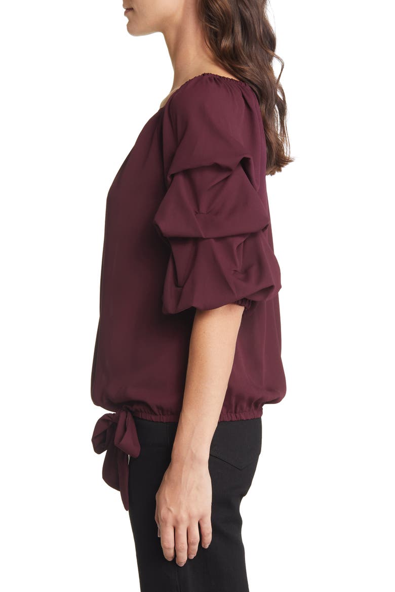 Tie Waist Off the Shoulder Blouse, Alternate, color, CRISP MERLOT