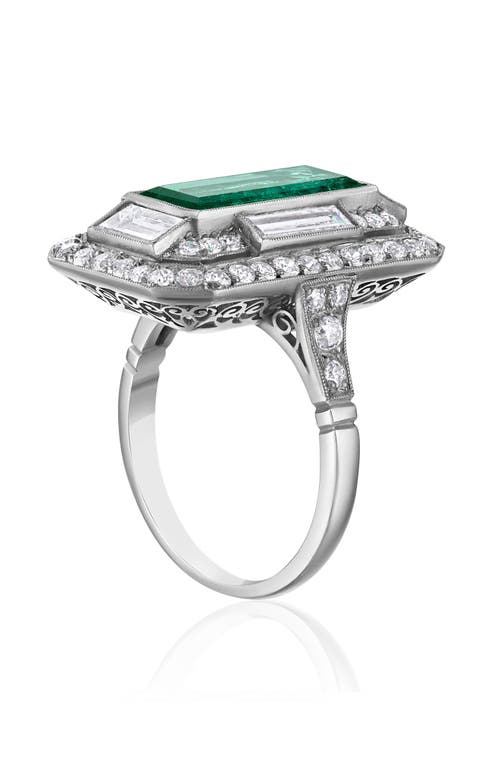 Mindi Mond Art Deco Engraved Colombian Emerald & Diamond Ring