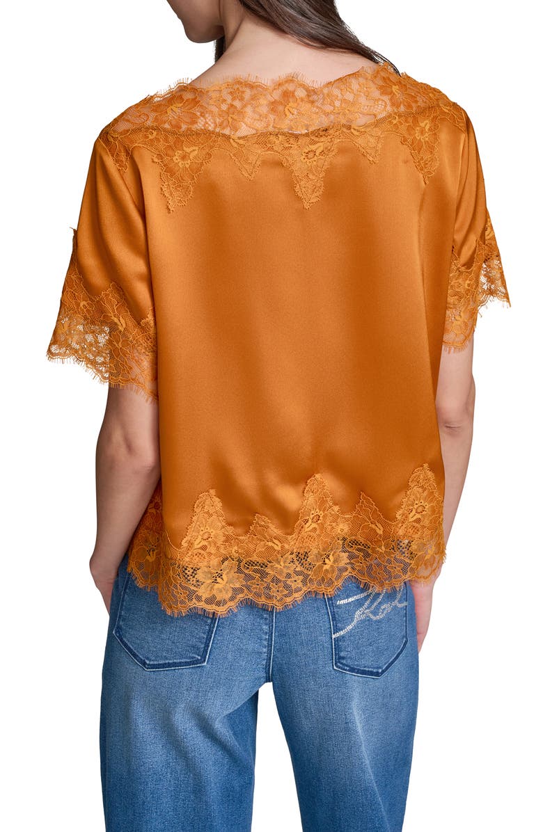 KARL LAGERFELD PARIS Lace Detail Satin Top, Alternate, color,