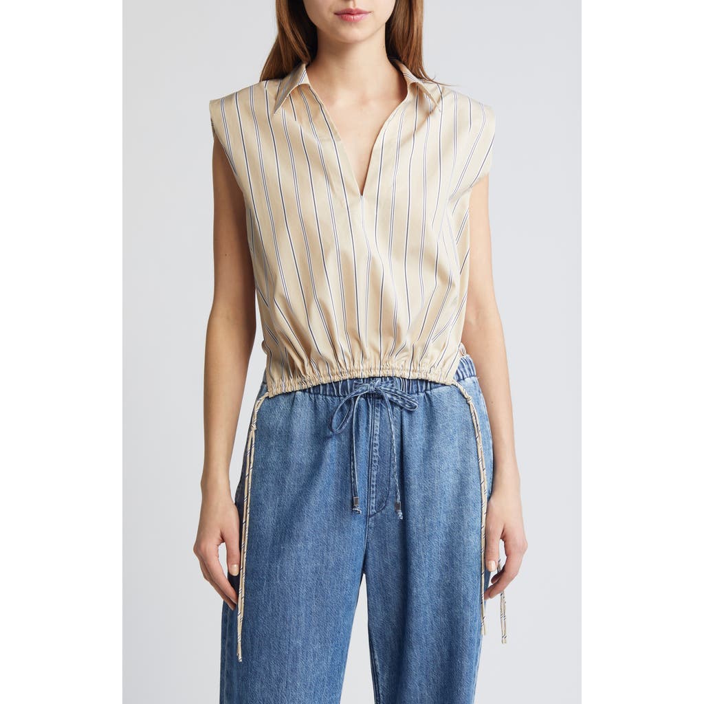 Rag & Bone Fiona Cropped Striped Cotton-poplin Blouse In Khaki Multi