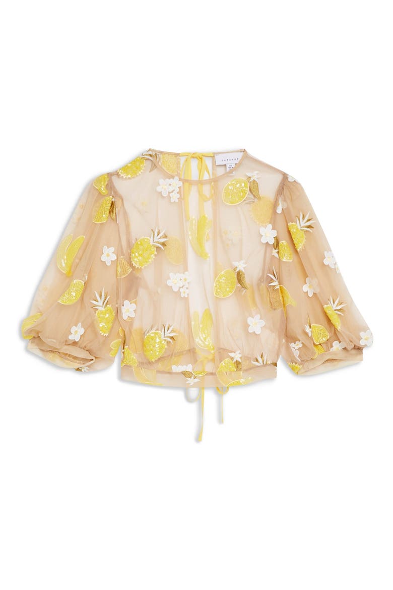 Fruit Floral Mesh Top, Alternate, color, YELLOW MULTI
