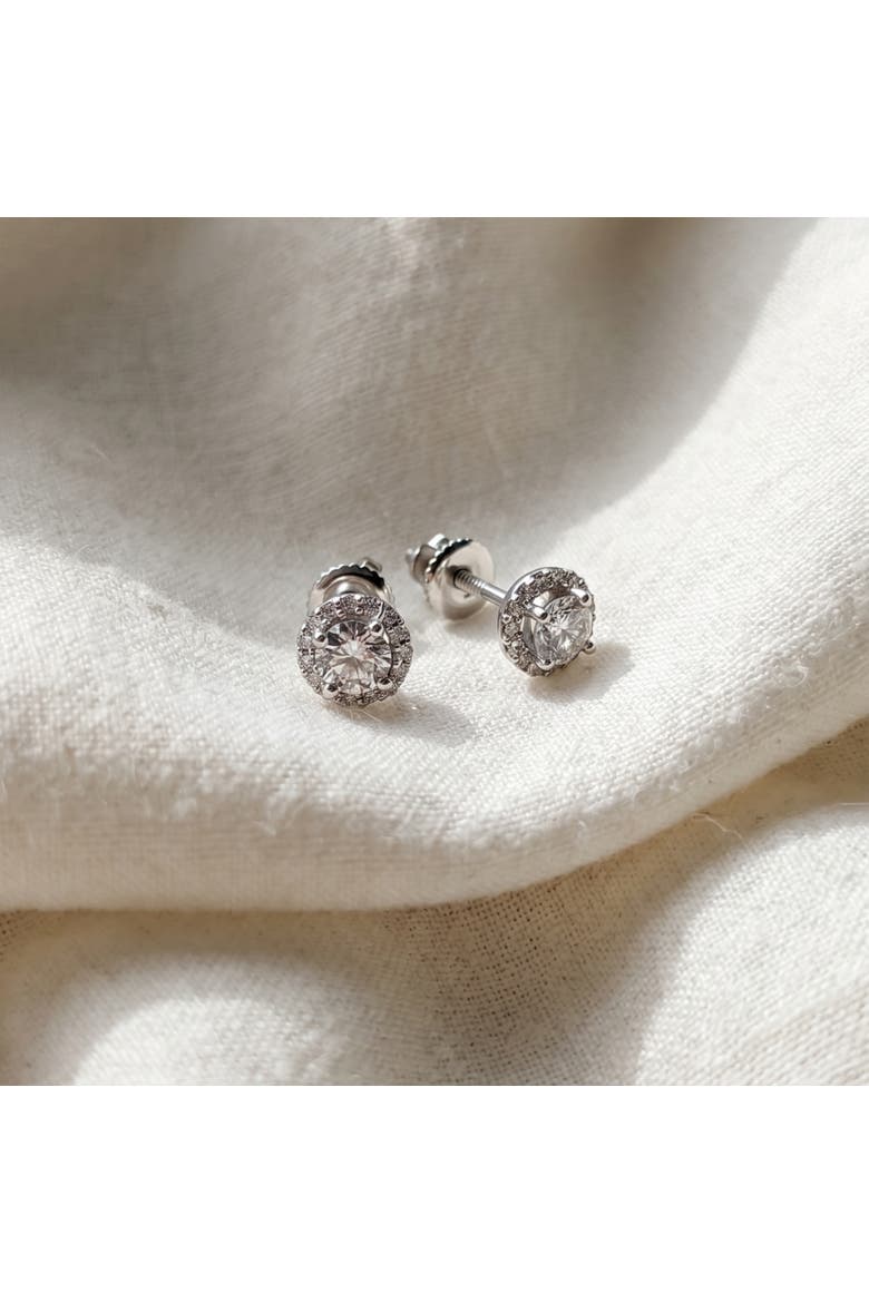 1/2 Ct Halo Diamond Studs With Screw Backs Gold Lab Grown, Alternate, color, 10K White Gold