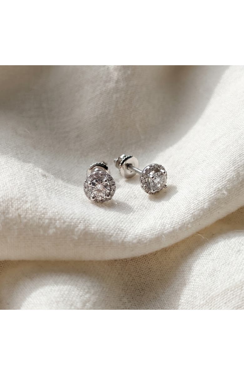 Bliss Diamond 1/2 Ct Halo Diamond Studs With Screw Backs Gold Lab Grown, Alternate, color, 10K White Gold