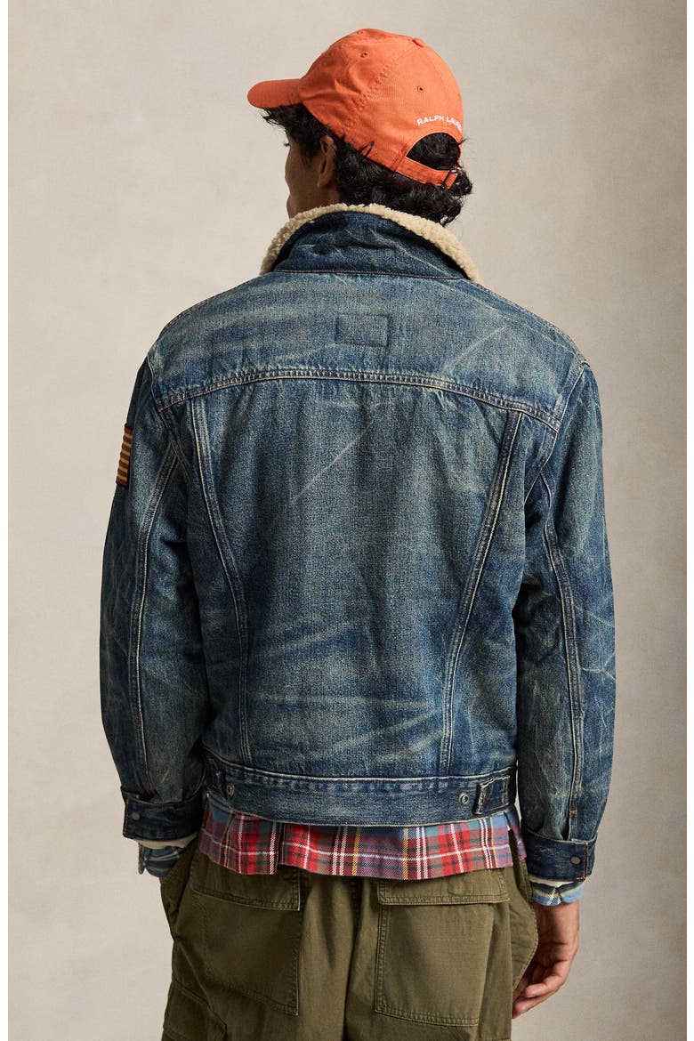 Rigid Fleece Lined Denim Trucker Jacket, Alternate, color, BLUE