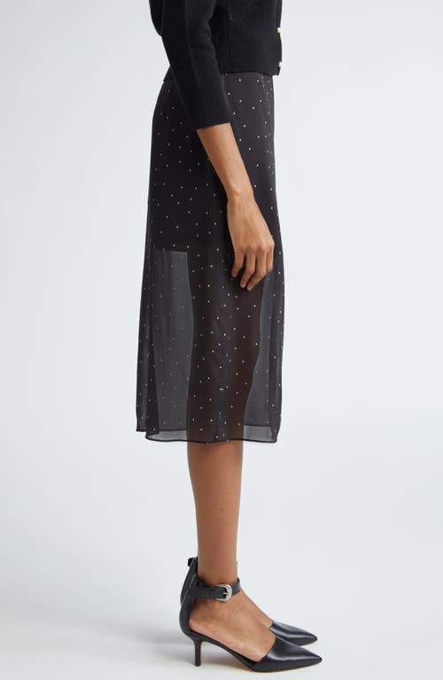 Vince Polka Dot Sheer Stretch Silk Midi Skirt In Black/grey