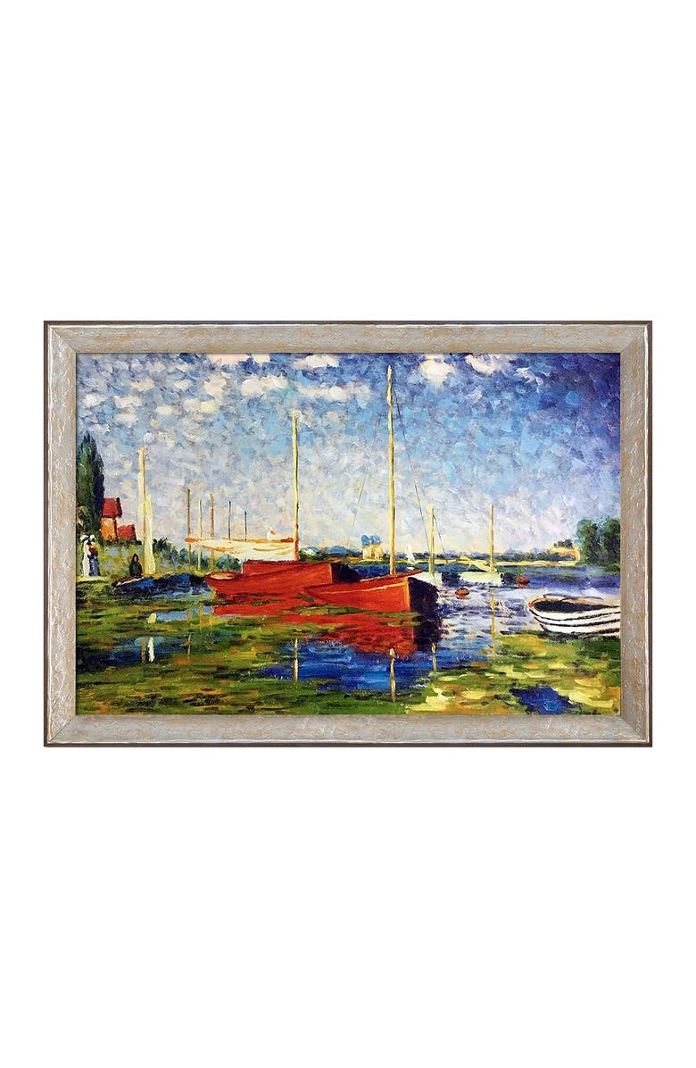 OVERSTOCK ART Red Boats at Argenteuil by Claude Monet Framed Hand Painted Oil Reproduction on Canvas, Main, color, 