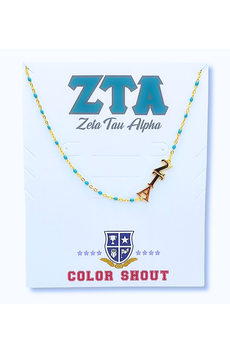 Color Shout Zeta Tau Alpha Greek Letter Side Set Necklace, Main, color, Yellow Gold