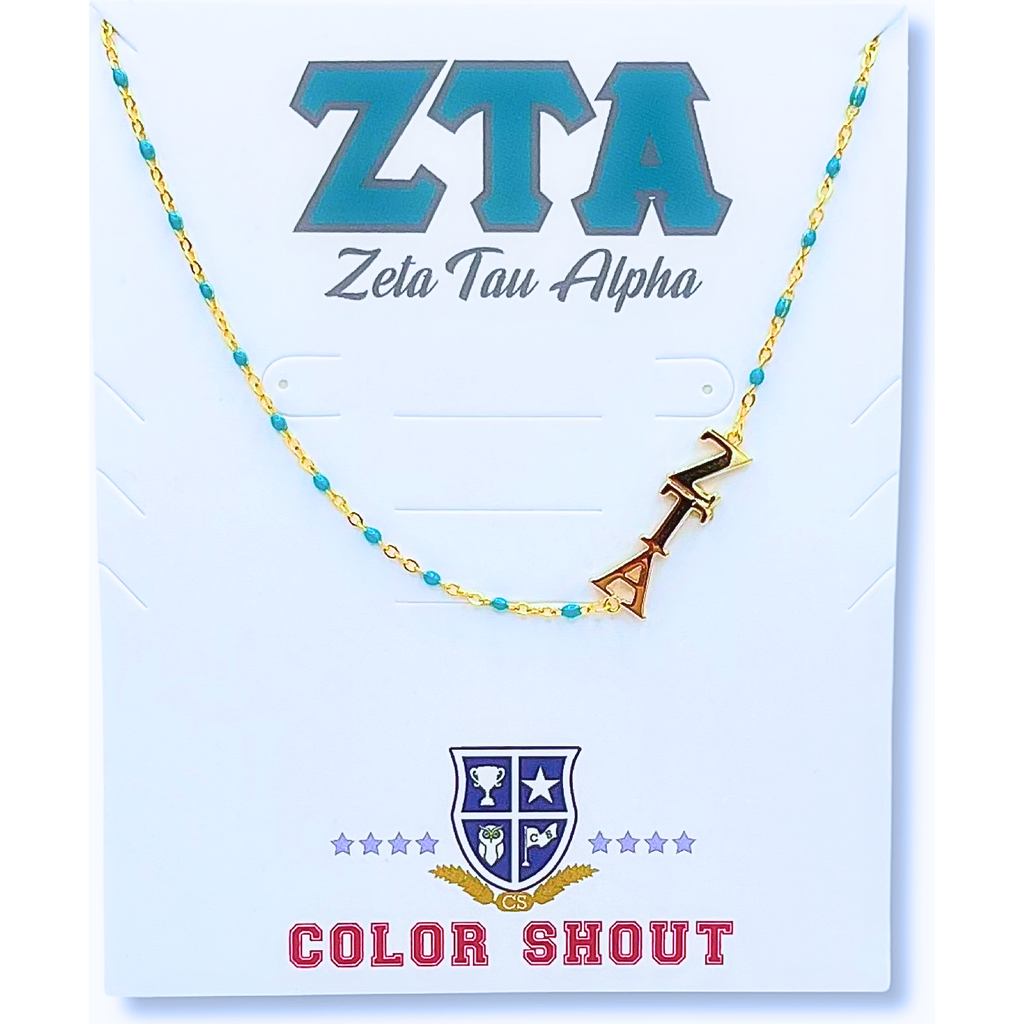 Color Shout Zeta Tau Alpha Greek Letter Side Set Necklace In Gold