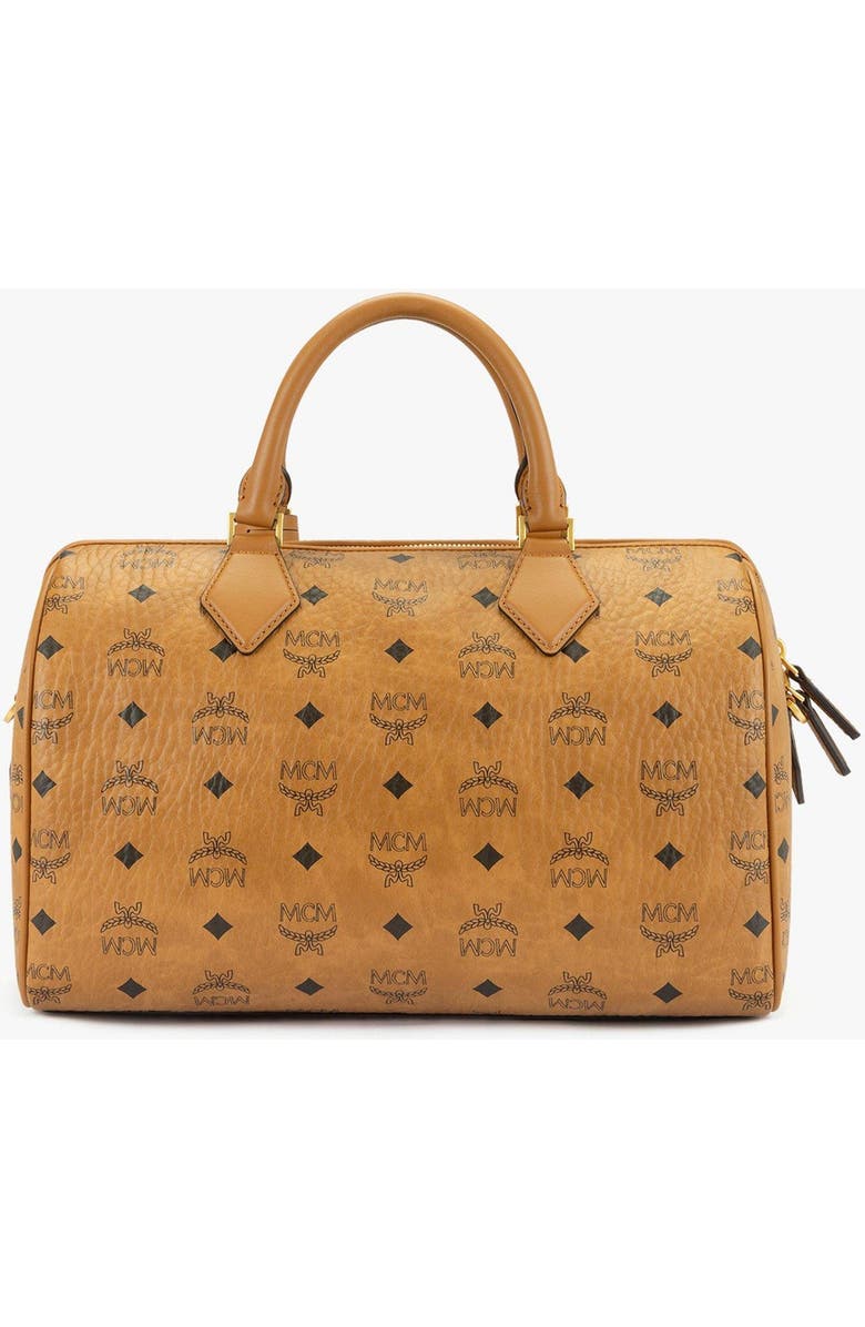 MCM Medium Ella Boston Bag in Visetos, Alternate, color, Cognac