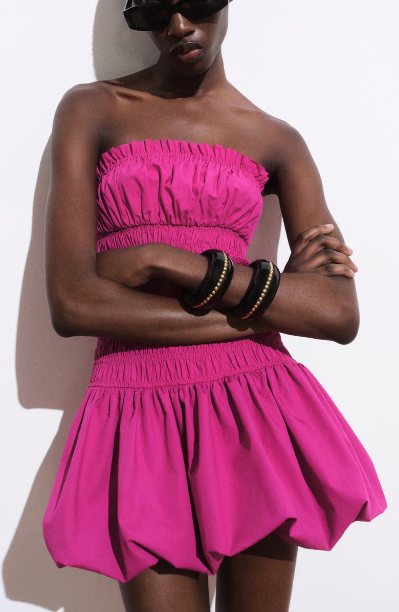 MANGO Strapless Bubble Hem Minidress, Alternate, color, Fuchsia