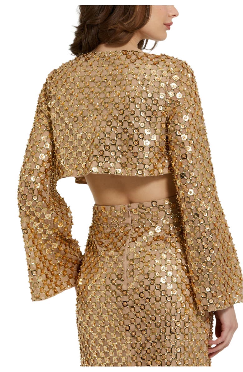 Mac Duggal Beaded Sequin Georgette Long Sleeve Cardigan, Alternate, color,